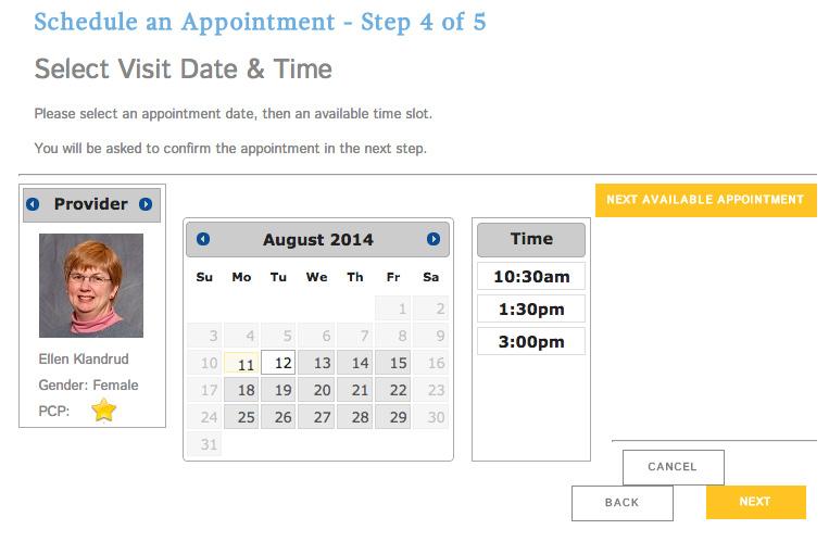 MYQUADMED APPOINTMENTS 3. Select a location for your visit (if available). Click Next. 4.
