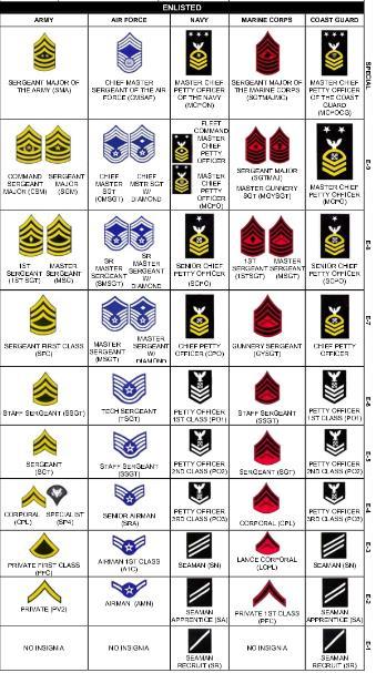 Military Rank - Enlisted Personnel Enlisted Corps: Metal insignia on their