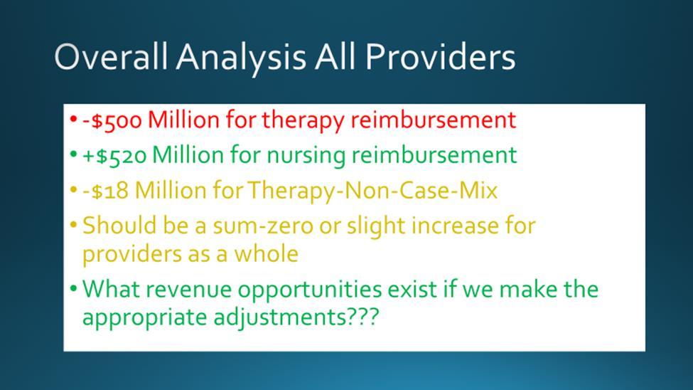 essentially a redistribution of reimbursement, how PDPM impacts in-house and contract rehab margins, the new risks for audits, denials and recoupments under PDPM and the imperative to partner with