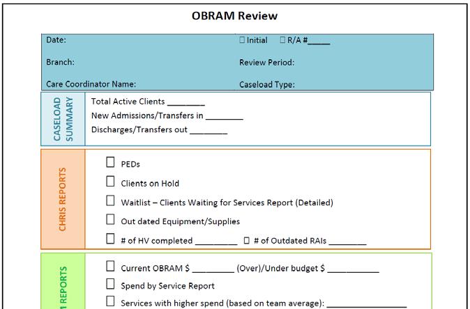 OBRAM Preparation Review Details Caseload Summary CHRIS Reports