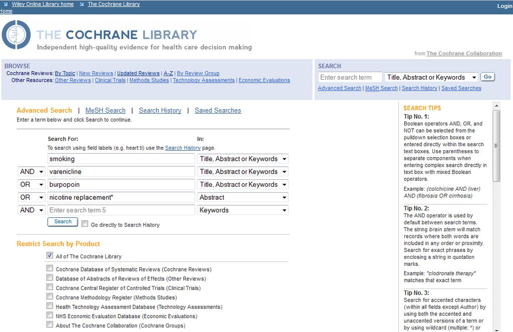Cochrane Database of Systematic Reviews (CDSR) Systematic reviews prepared by the Cochrane Collaboration Covers