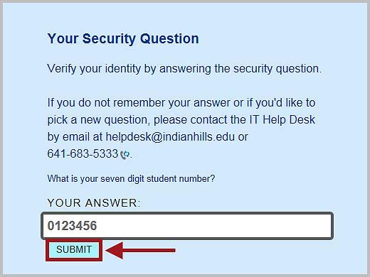 Then, click SUBMIT. The Change Your Password page will open.