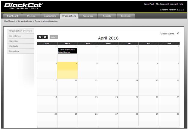 3.3 Calendar Management The Calendar section provides a monthly calendar that your