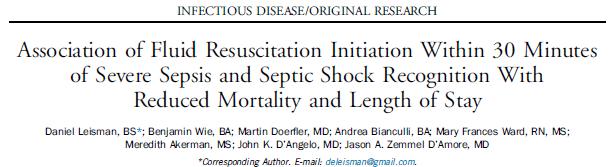 Early Fluid Resuscitation is Key mortality with later fluid administration 13.3% (30 minutes) versus 16.0% (31 to 60 minutes) versus 16.9% (61 to 180 minutes) versus 19.