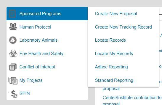 Hover over Sponsored Programs and select Create New Proposal.
