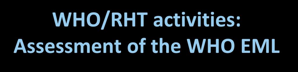 WHO/RHT activities: Assessment of the WHO EML 1. Framework for the identification of the spectrum of risks associated with the manufacture, including packaging and testing; 2.