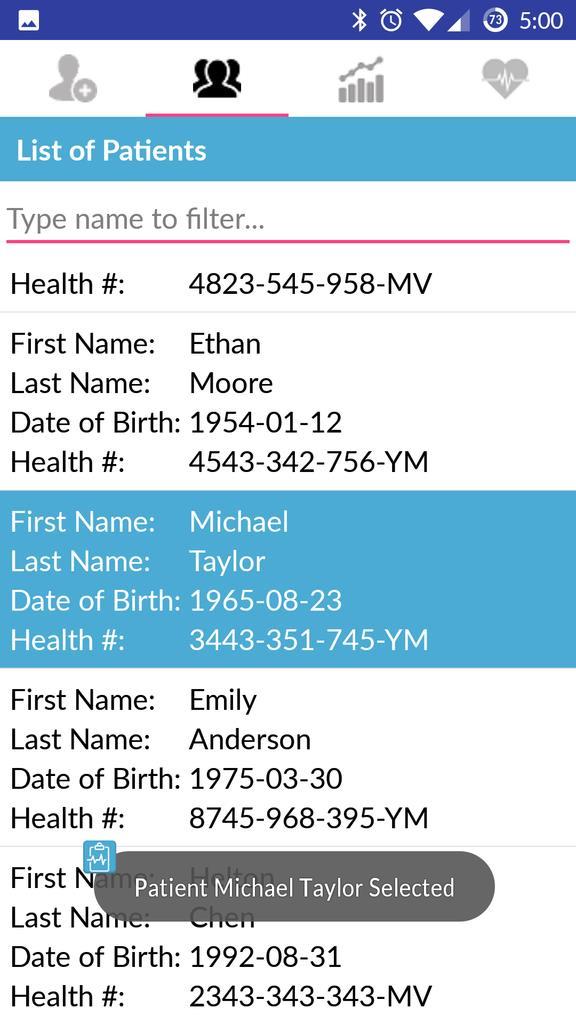 3.3 View Patient List This screen (Figure 3 below) provides a list view of all a nurse s patients, with a few identifying details for each patient.