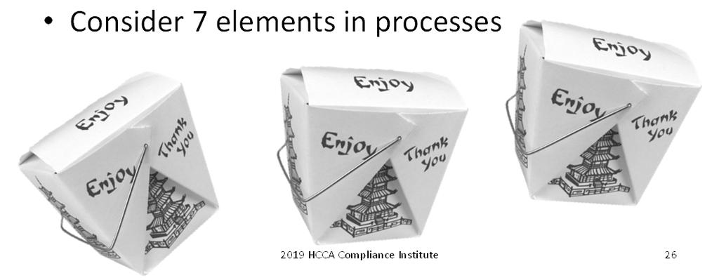 cannot attest 2019 HCCA Compliance Institute 25 Take Aways Risk assessments are individual