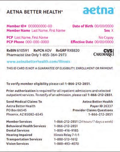 Below are some helpful reminders about Aetna Better Health programs: Aetna Better Health Program Name and Member ID Card