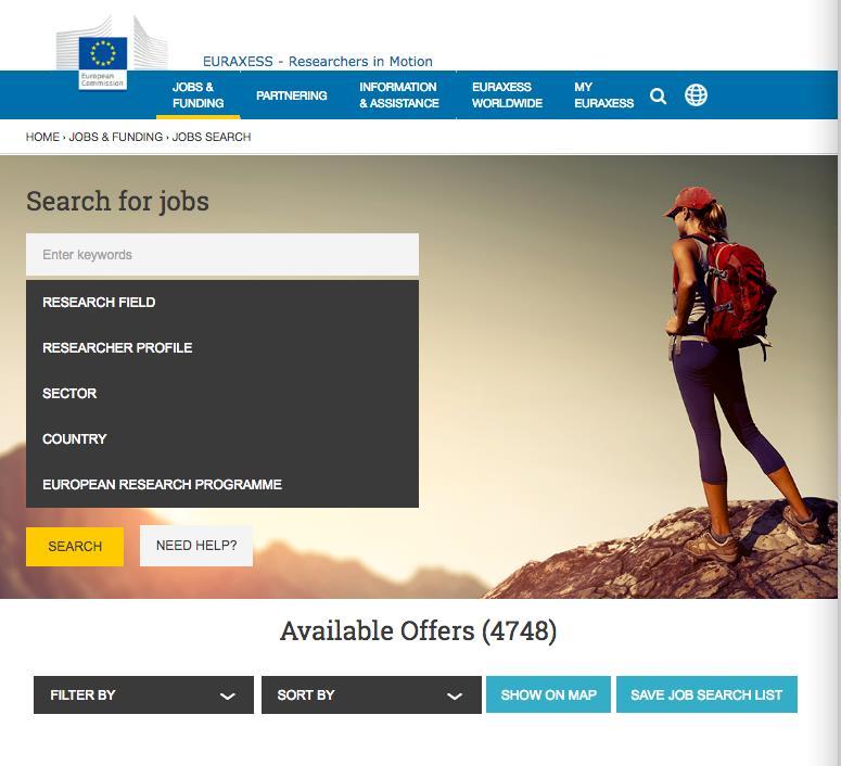 JOBS & FUNDING Jobs database ~ 8000 jobs & funding offers / day >> 10 000 research organisations registered (companies, universities, research centers, labs etc.) Open to Chilean organisations!