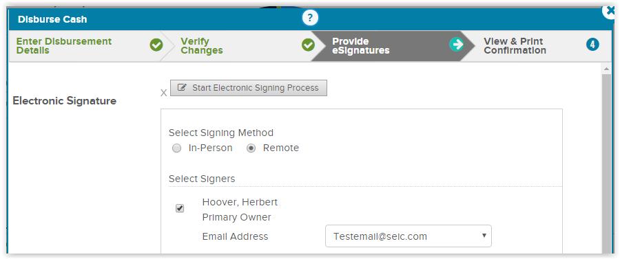 If the Pay To is not setup for or eligible for straight thru processing you will see the option to Start Electronic Signing Process on the electronic signature line.