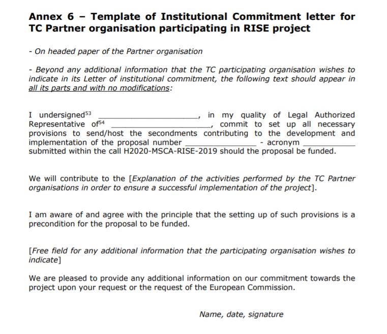 Letters of Commitment Letters of commitment are required for all Third Country partner organisations.