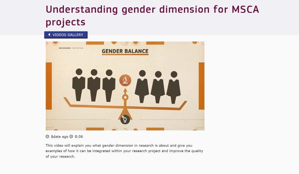 MSCA video on Gender Dimension http://ec.europa.