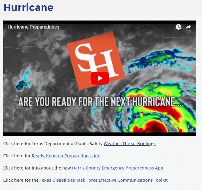 2. To prepare our faculty, staff, and students for a pending hurricane, the site includes checklists that cover methods of notification and considerations that