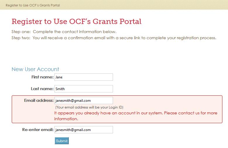 PART 2: Registering to Use OCF s Grants Portal Existing users: if you don t need to register or connect yourself to an organization, skip ahead to Part 4 to begin the application process.