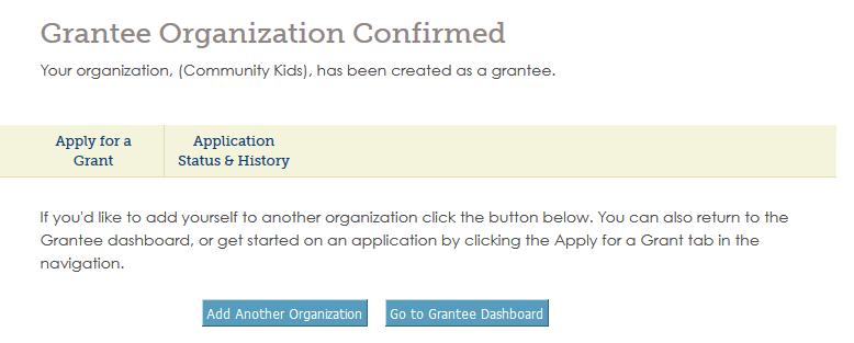 Creating an Organization If your organization is not listed in the search results, click Create Organization and you will be directed to this screen.