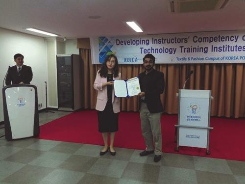 Muhammad Ali completed a training on 30 th September, 2017 on Developing instructor`s competency for Textile Technology, conducted by KOICA, South Korea.