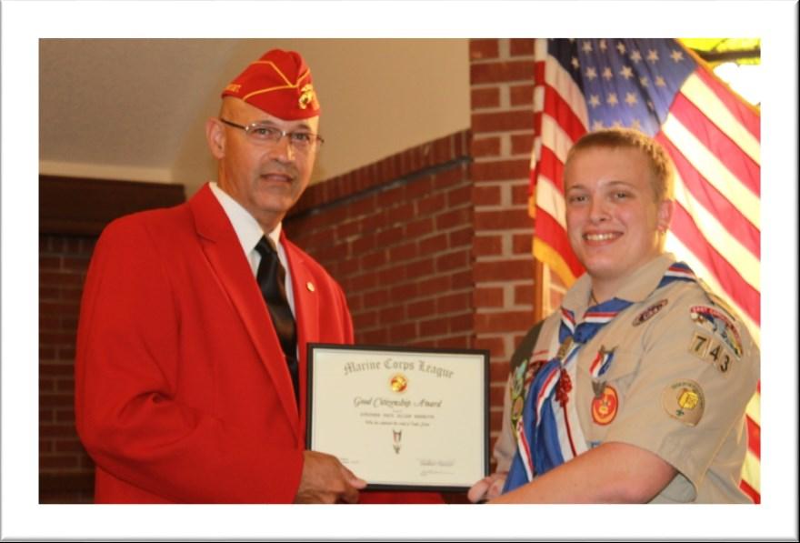 A Good Citizenship Award was presented To Stephen Barbour of Boy Scout Troop 743, who has attained the rank of Eagle Scout.