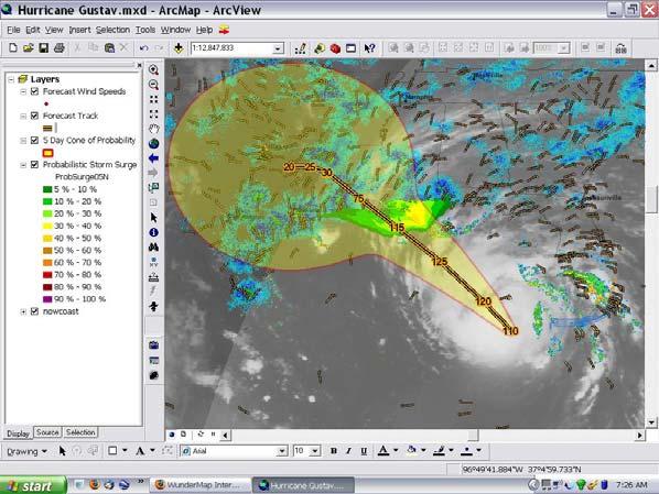There was no significant impact to the Texas Coast, but the storm was monitored using HURREVAC and nowcoast, plus GIS-ready datasets from the National Hurricane Center.