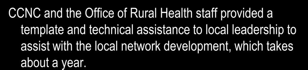 Network Development CCNC and the Office of Rural Health staff provided a template and technical