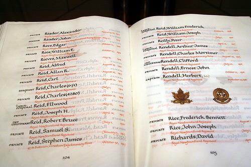 The names of those who died are recorded in The Book Of Remembrance and placed in