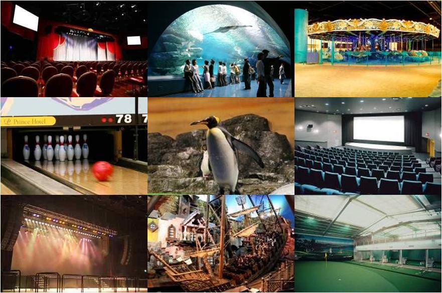 A facility with an aquarium, a movie theater, sports facilities, attractions, etc.