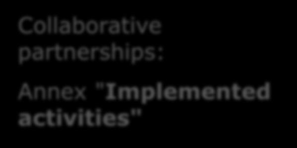 of the project Policy impact of the project Collaborative partnerships: Annex "Implemented activities"