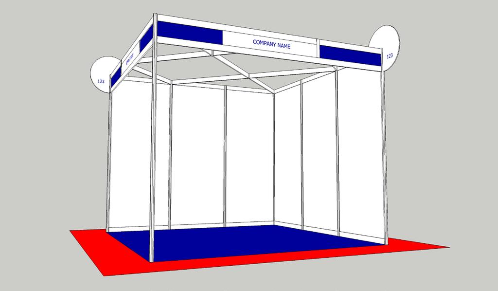 Book your exhibition stand today Shell scheme with royal blue fascia, white overlay name board and white ˇpac man