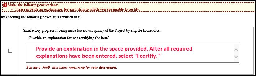 Signify agreement with each statement by checking the box to the left. If all statements are not checked, the PCR cannot be submitted. Select I Certify to certify and submit the PCR.