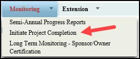 INITIATING PROJECT COMPLETION On the CURRENT PROJECT SUMMARY screen, select Initiate Project Completion
