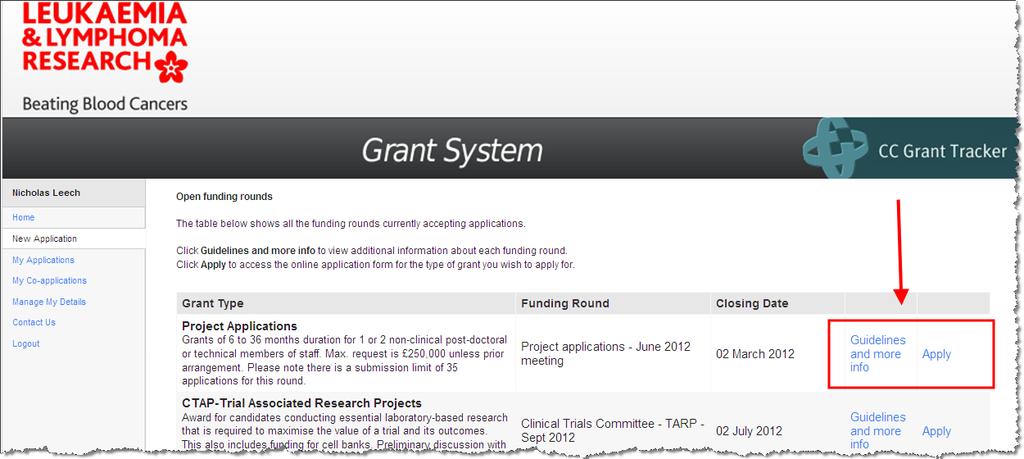 3. A list of all current awards that you can apply for will be listed with a short description of the grant.