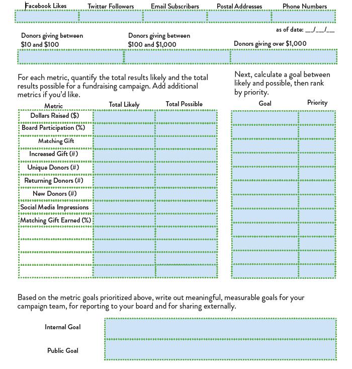 Use this goal planning worksheet or create your own as well as the goal Excel worksheet in the Toolkit