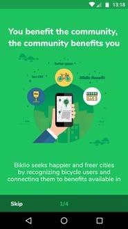 com The Bikilio app provides a loyalty scheme that rewards people who cycle with benefits at partner stores
