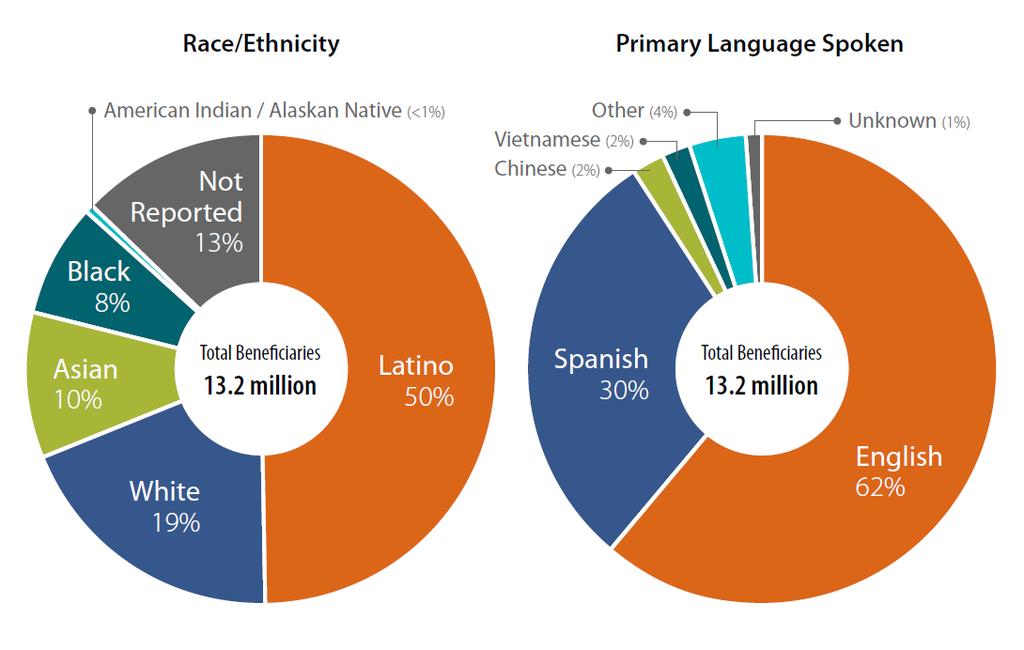 Beneficiary Profile, by Race/Ethnicity and Primary Language Spoken, 2018 Source: Medi-Cal Monthly