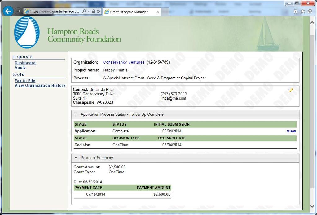 Viewing Decision Details The Decision Details Page is where you can view the details of your grant and payments that have been made.