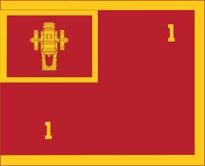 5 39. Battalions of school brigade The flag is the same pattern and colors as the school brigade flag with the battalion number added below the canton in the secondary branch color (table 5 2) (see