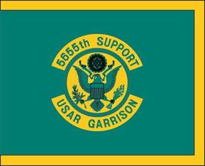 Numbered U.S. Army Reserve Army garrison support A teal blue flag on which is centered the insignia for branch immaterial in yellow between two yellow arced scrolls.