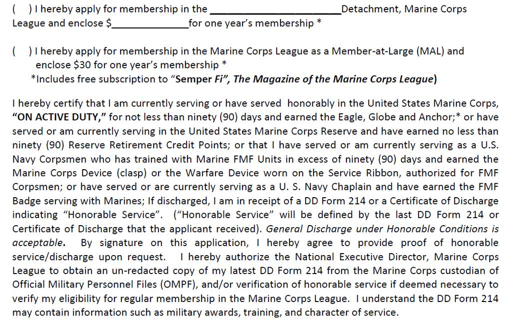 APPLICATION FOR MEMBERSHIP IN THE