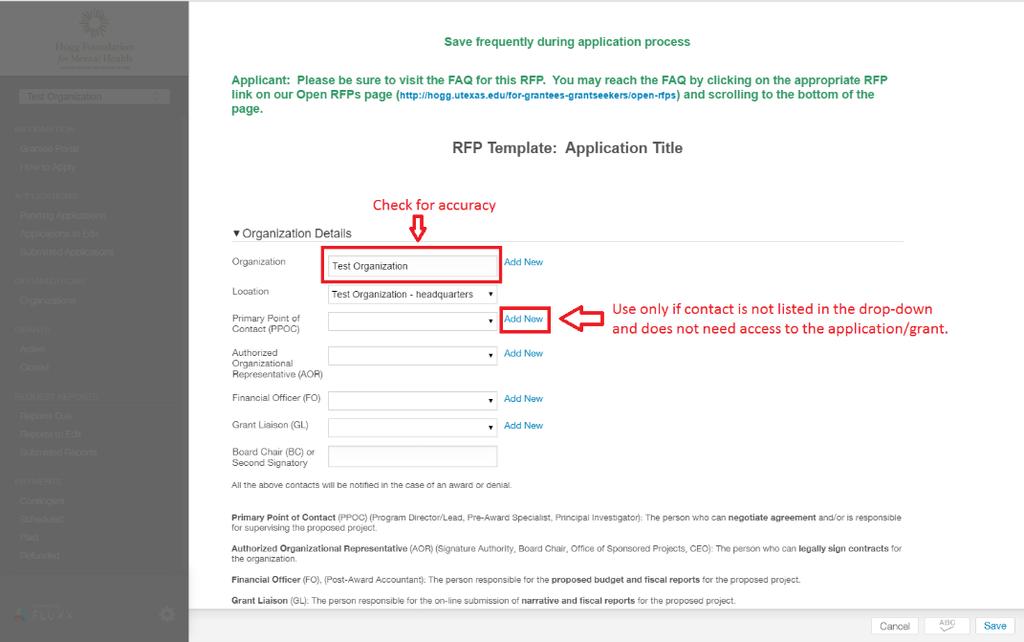 FILLING OUT AN APPLICATION Remember to SAVE your application regularly! Note: After saving, you may log out and return to your application draft at any time.