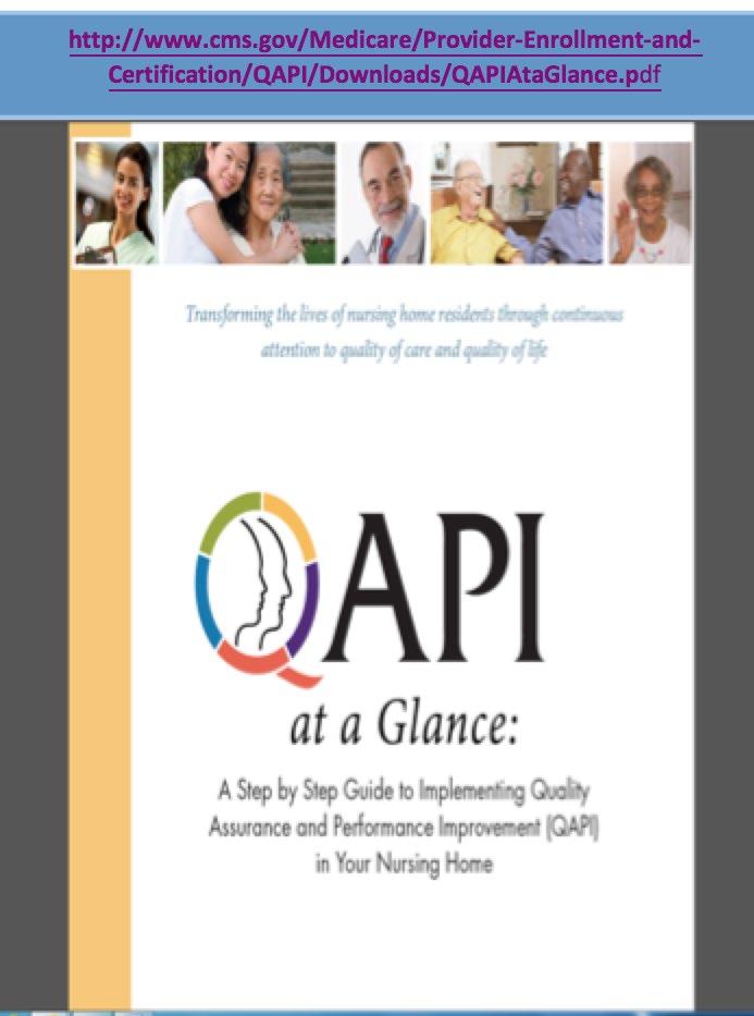 SECTION 9 Recommended Tools and Resources Nursing Home QAPI CMS Resources QAPI will take many nursing homes into a new realm in quality - a systematic, comprehensive, data-driven, proactive approach