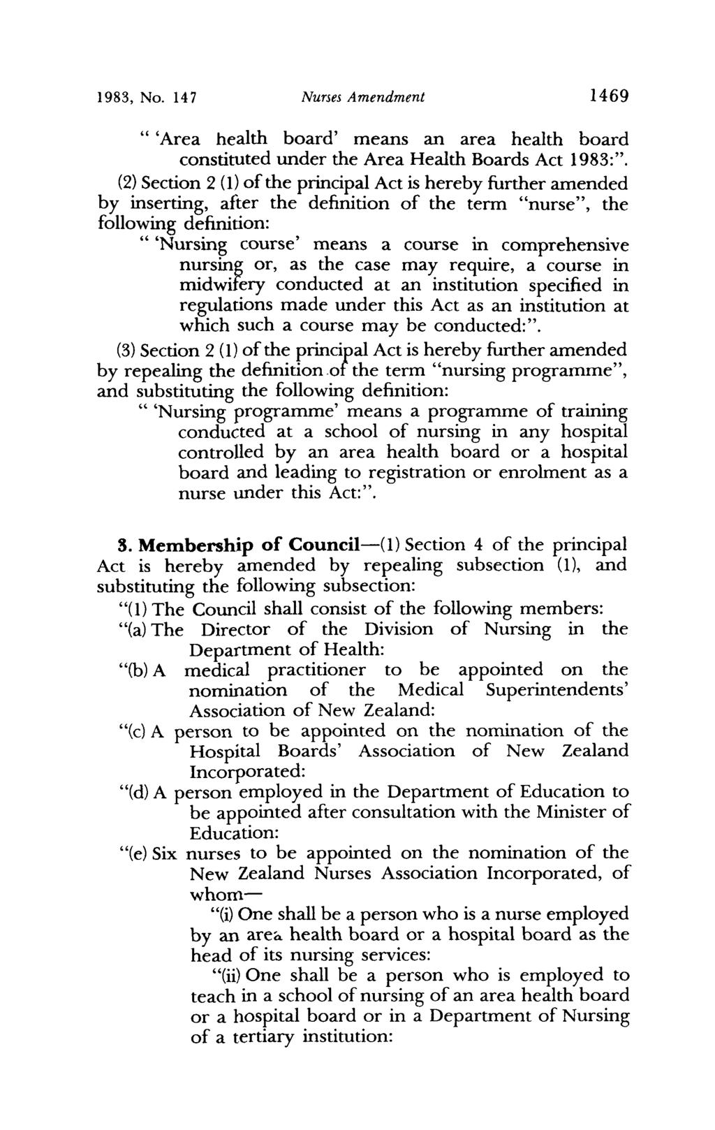 1983, No. 147 Nurses Amendment 1469 "'Area health board' means an area health board constituted under the Area Health Boards Act 1983:".
