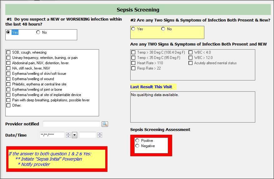 Nursing assessment screening tool