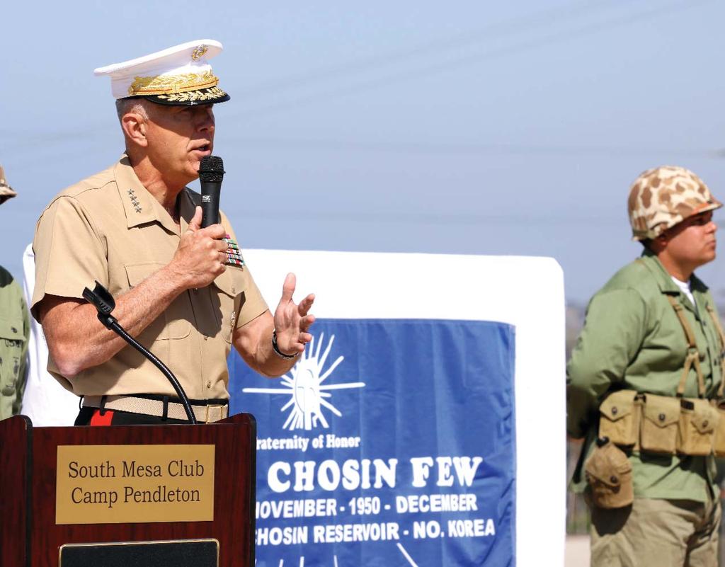 Chosin Few honored with 28 The 34th Commandant of the Marine Corps, Gen. James T. Conway, speaks during a monument dedication ceremony, Sept.