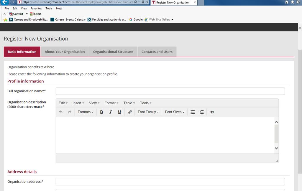 3. Complete your organisation details on the Basic information tab