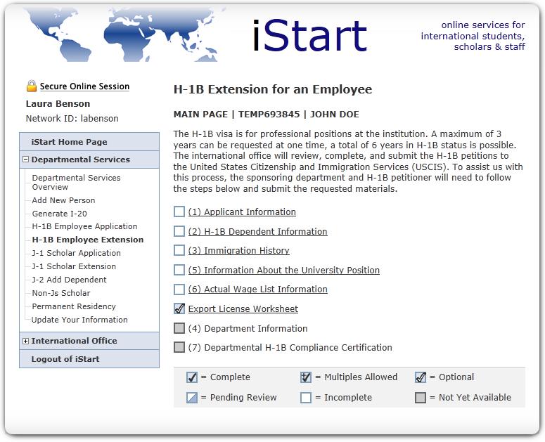 H-1B Extension for an Employee At this point you will be on the main page for the H-1B extension petition, similar to the one in Figure 4.