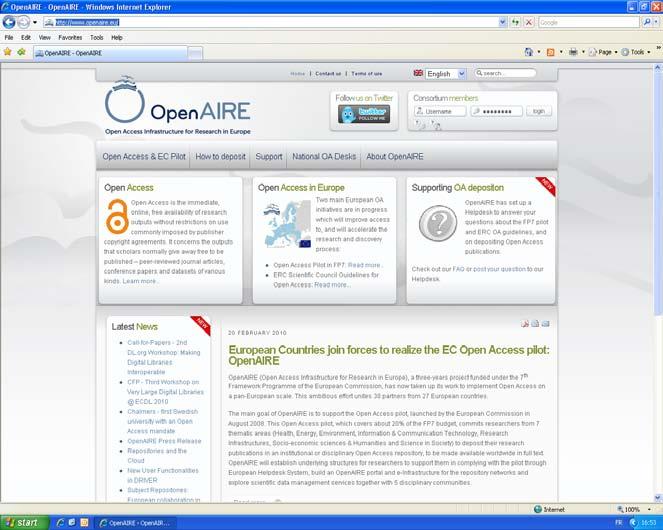 Support and monitoring FP7 project OpenAIRE (Open Access Infrastructure for Research in Europe) Support for technical implementation of the Open Access Pilot in FP7 Helpdesk & contact