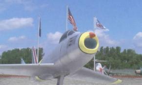 The centerpiece is an elevated F-86 Sabre aircraft, an aircraft flown, maintained, and supported by three Michigan Air Guard units in the mid-1950s.
