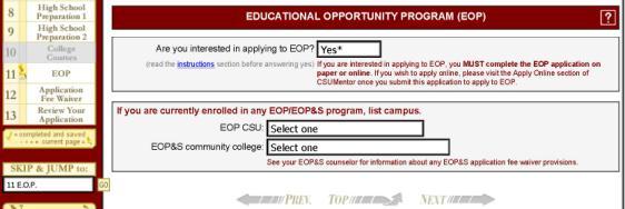 Applying through the Educational Opportunity Program Online Undergraduate Admission Application: Step 11 (www.csumentor.