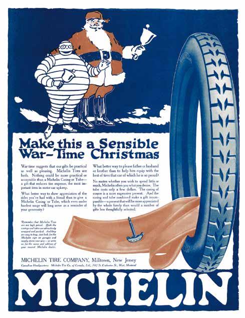 restrictions. A part of the text details the advantages of the product: War time suggests that our gifts be practical as well as pleasing. Michelin Tires are both.
