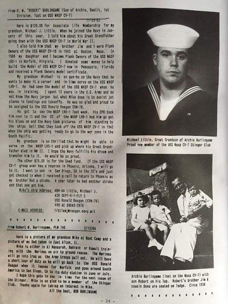 Page 17 of 19 While serving aboard the USS Ronald Reagan, my Grandfather, made me a life member of the Wasp Stinger Club, A club that was made up of Families and Survivors of the USS Wasp CV 7.